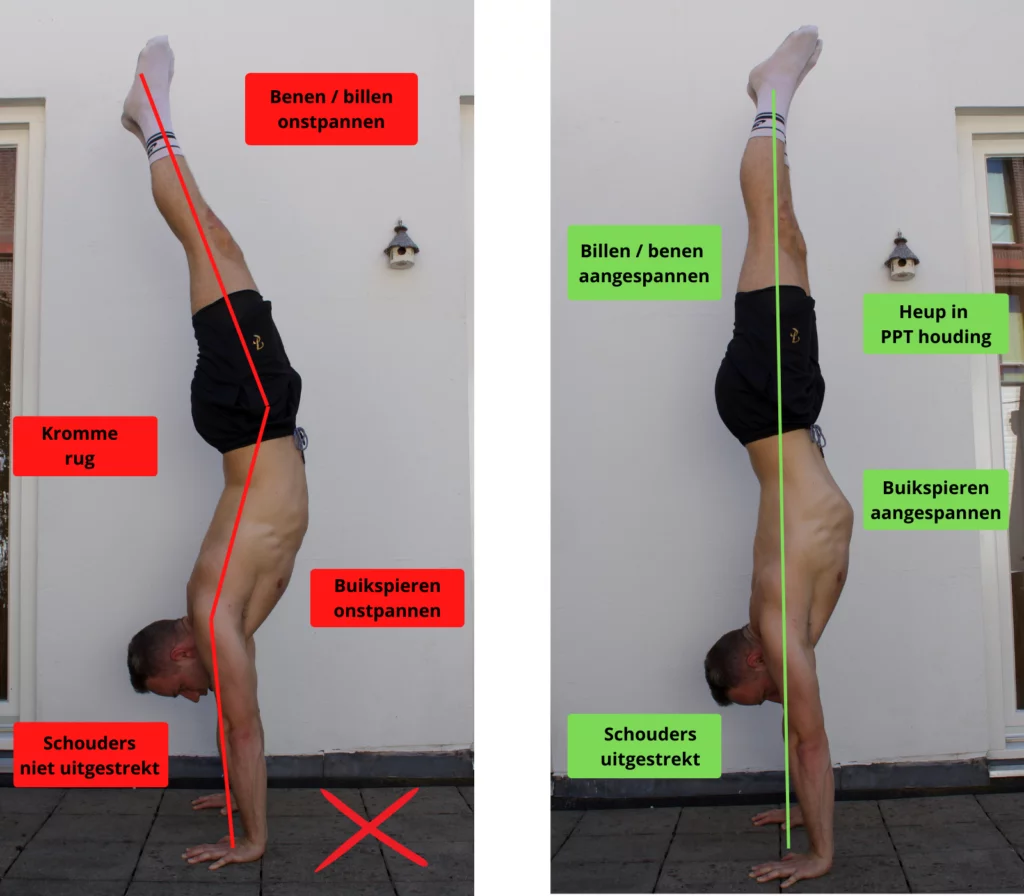 Handstand leren - handstand met goede en slechte techniek